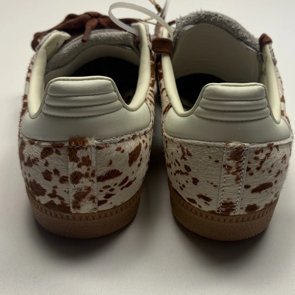 adidas Women's White and Brown Cow Print Samba Sneakers - Picture 8 of 13